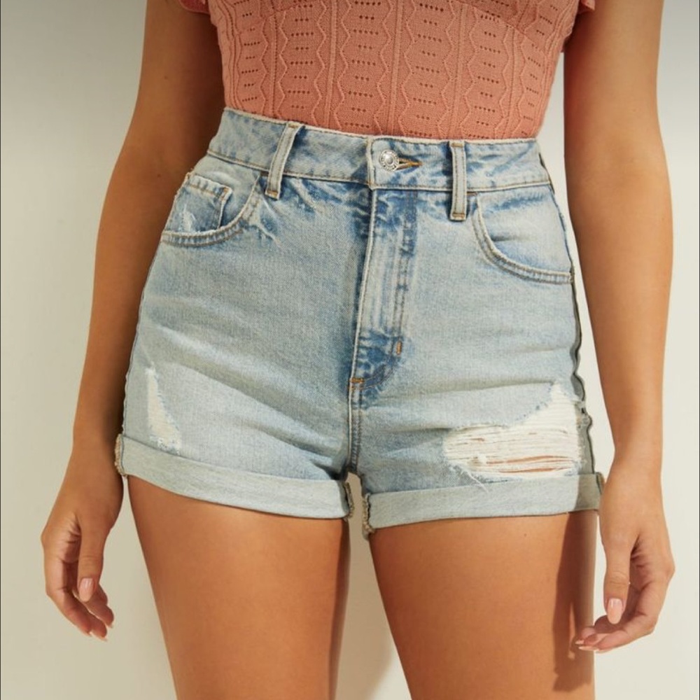 Guess Super High Rise Denim Mom Shorts